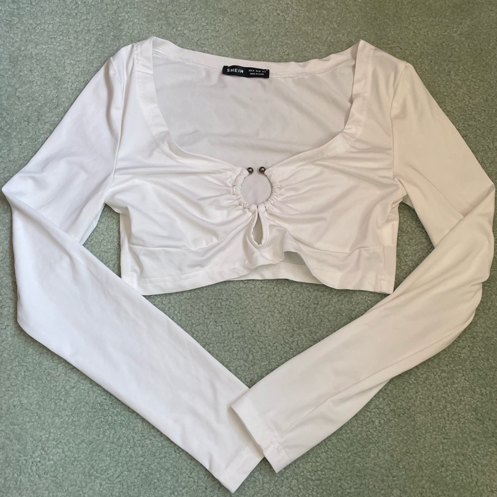 White Long Sleeve Crop Shirt